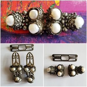 Vintage duette brooch pin by Paul Sargent white pearl silver Art Deco